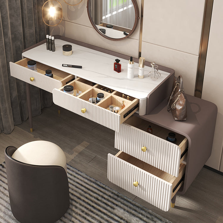 Stone Top Vanity Table 2/4 Storage Drawers Dressing Table with Mirror & Padded Stool