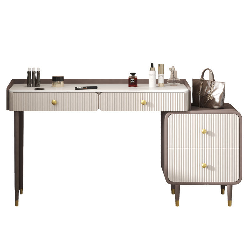 Stone Top Vanity Table 2/4 Storage Drawers Dressing Table with Mirror & Padded Stool