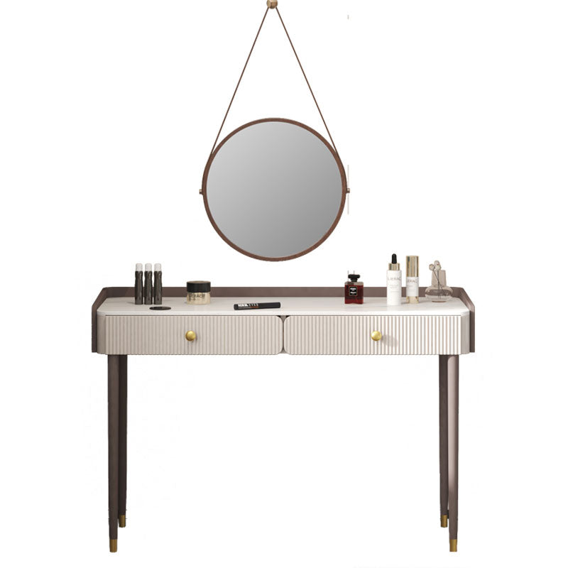 Stone Top Vanity Table 2/4 Storage Drawers Dressing Table with Mirror & Padded Stool