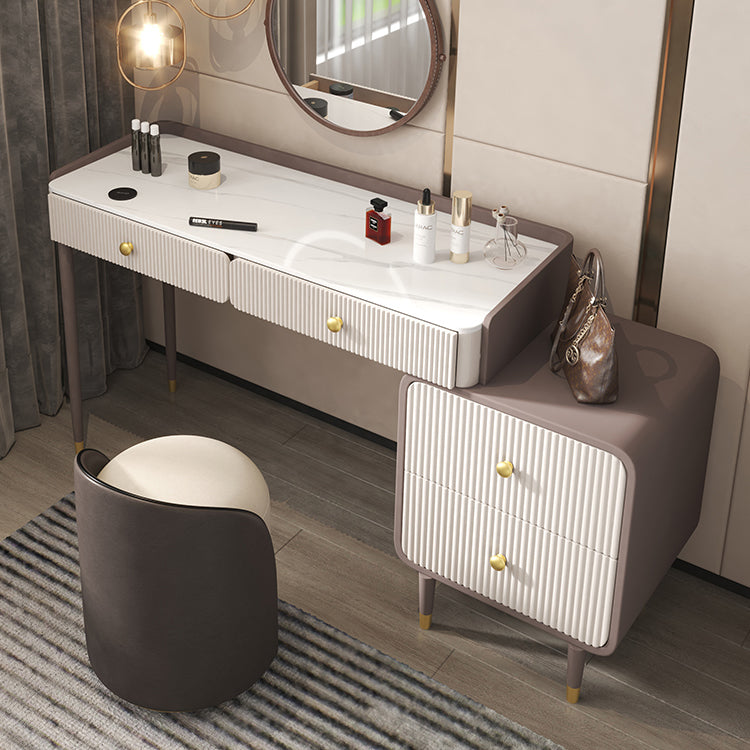 Stone Top Vanity Table 2/4 Storage Drawers Dressing Table with Mirror & Padded Stool