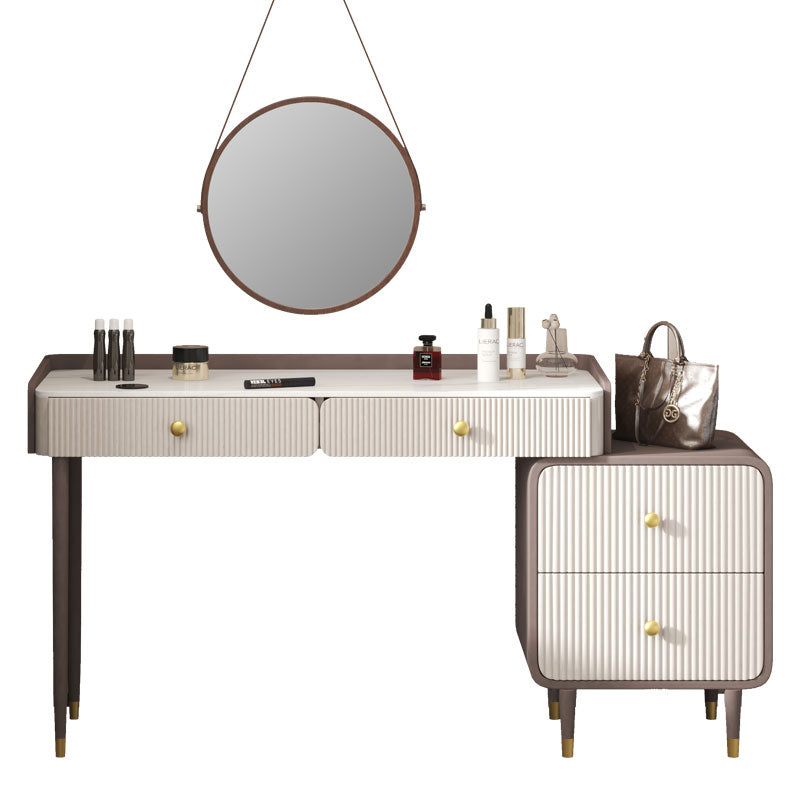 Stone Top Vanity Table 2/4 Storage Drawers Dressing Table with Mirror & Padded Stool