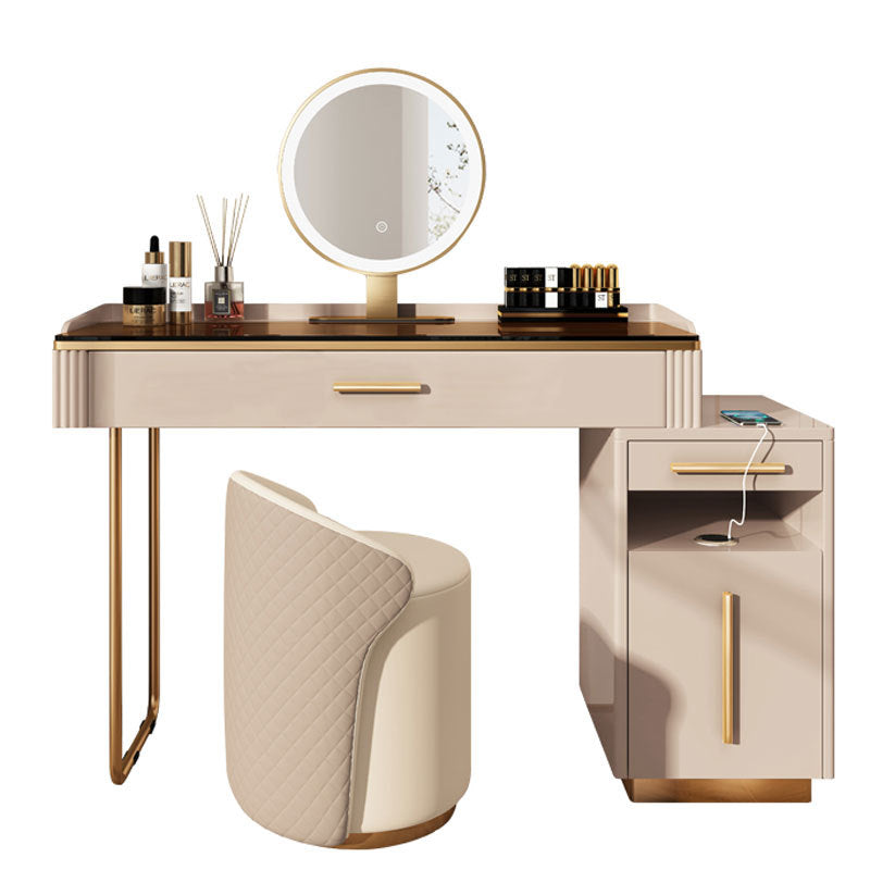 Glass  Make-up 15.74" Wide White Vanity Makeup Vanity Desk Table with 3 Drawers
