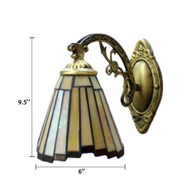 Mission Style Mini Wall Sconce Stained Glass 1 Light Wall Mounted Lamp with Curved Arm in Beige