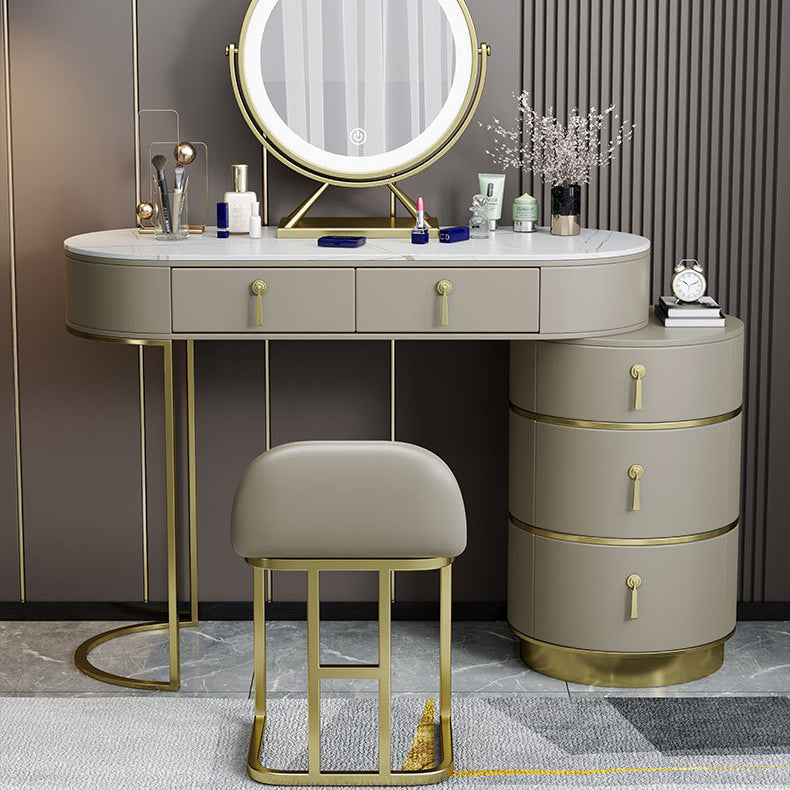 Stone Top Vanity Makeup Table with 5 Storage Drawers for Bedroom