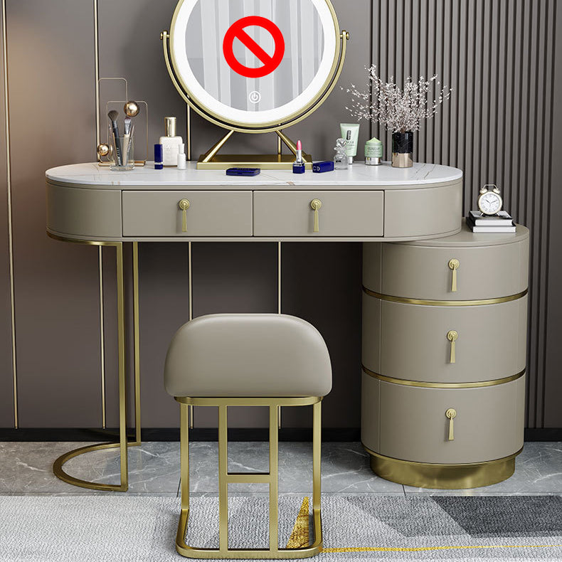 Stone Top Vanity Makeup Table with 5 Storage Drawers for Bedroom