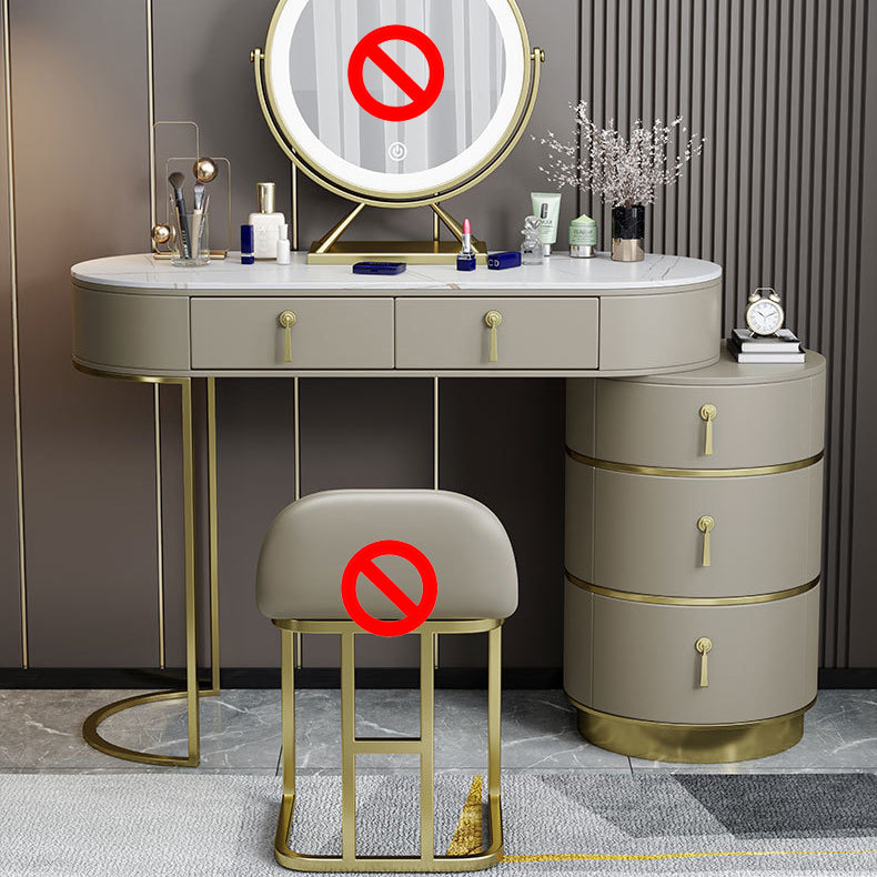 Stone Top Vanity Makeup Table with 5 Storage Drawers for Bedroom