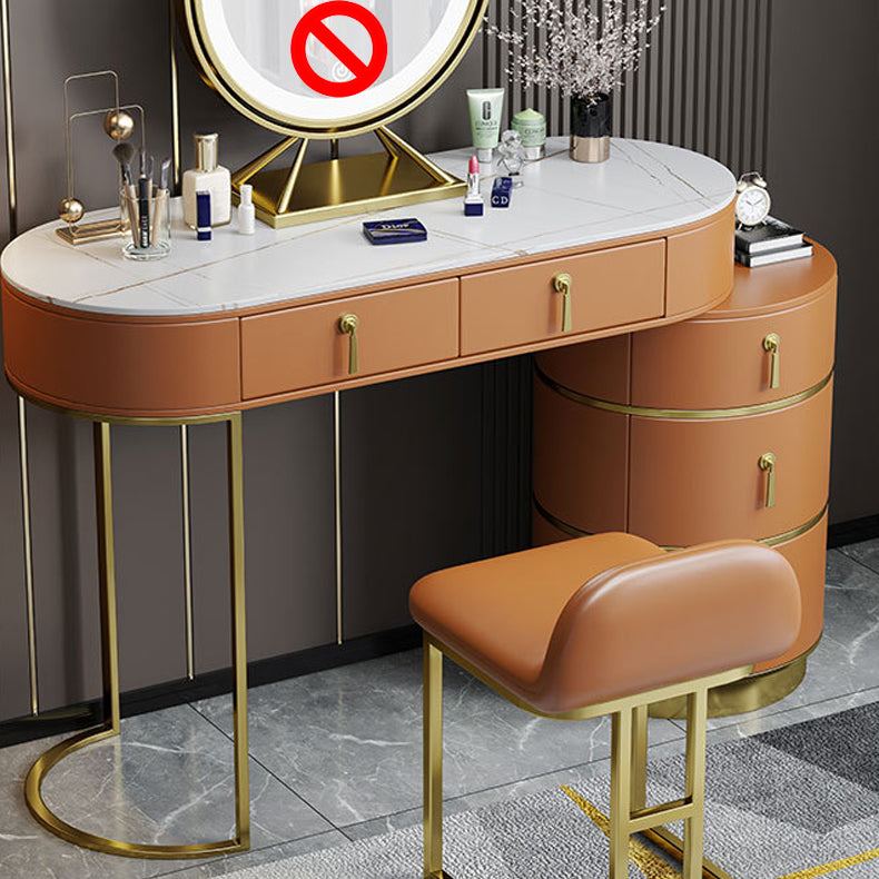 Stone Top Vanity Makeup Table with 5 Storage Drawers for Bedroom