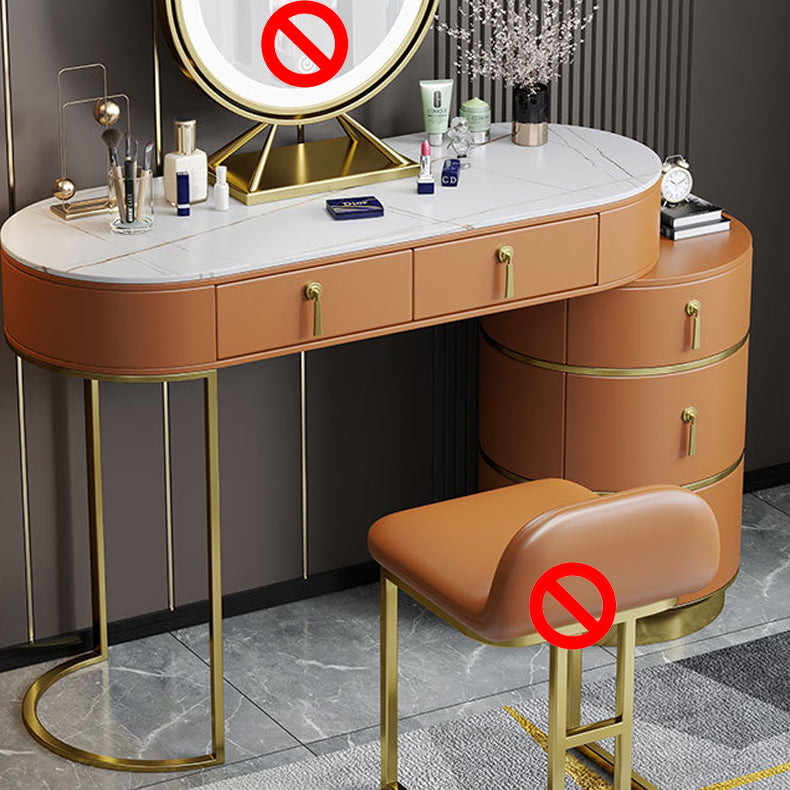 Stone Top Vanity Makeup Table with 5 Storage Drawers for Bedroom