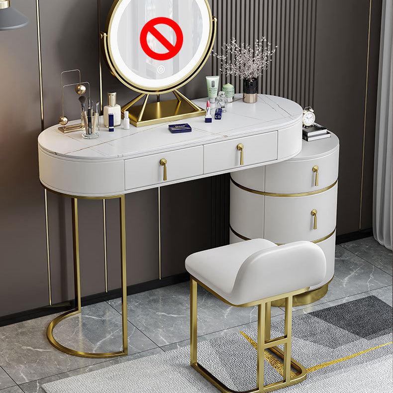 Stone Top Vanity Makeup Table with 5 Storage Drawers for Bedroom