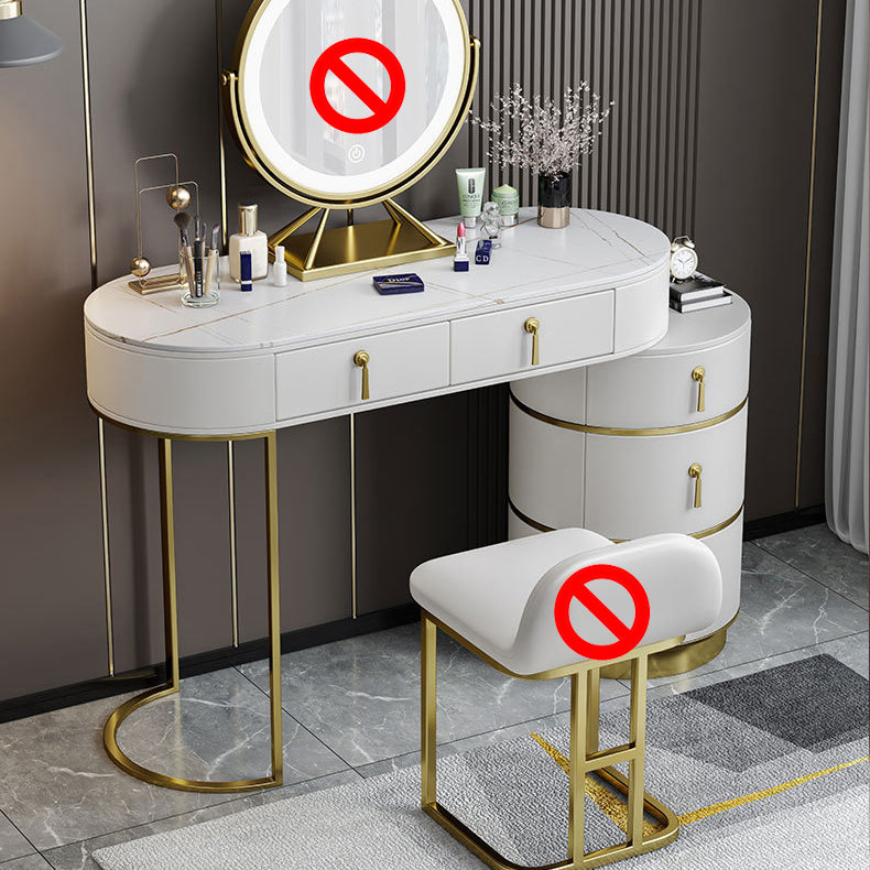 Stone Top Vanity Makeup Table with 5 Storage Drawers for Bedroom