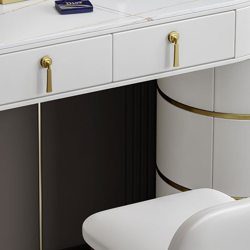 Stone Top Vanity Makeup Table with 5 Storage Drawers for Bedroom