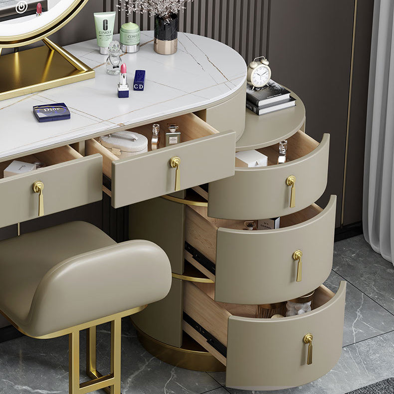 Stone Top Vanity Makeup Table with 5 Storage Drawers for Bedroom