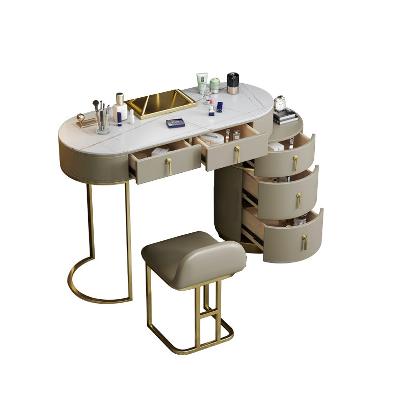 Stone Top Vanity Makeup Table with 5 Storage Drawers for Bedroom