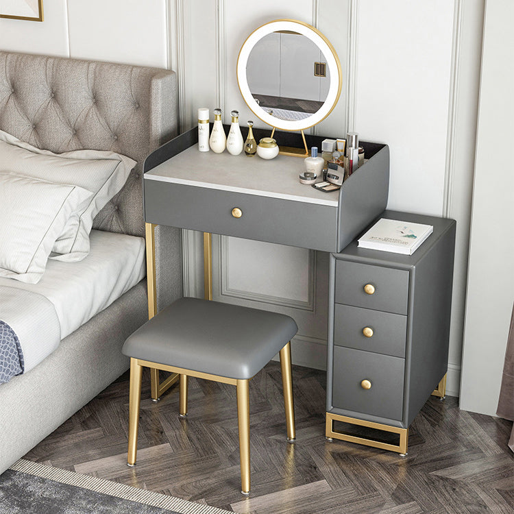 Glam Slate Top Vanity Table with 4 Drawer Dressing Table in Grey