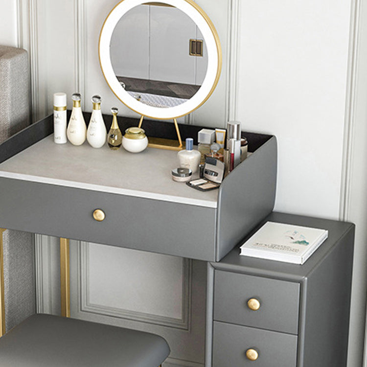 Glam Slate Top Vanity Table with 4 Drawer Dressing Table in Grey