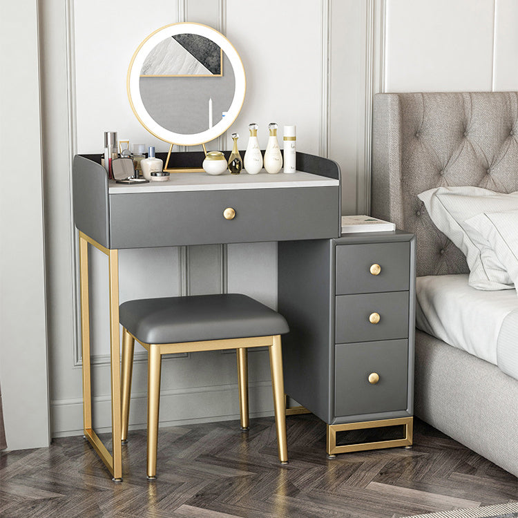 Glam Slate Top Vanity Table with 4 Drawer Dressing Table in Grey