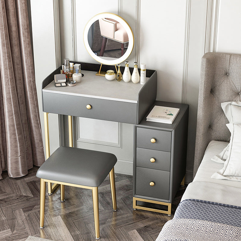 Glam Slate Top Vanity Table with 4 Drawer Dressing Table in Grey
