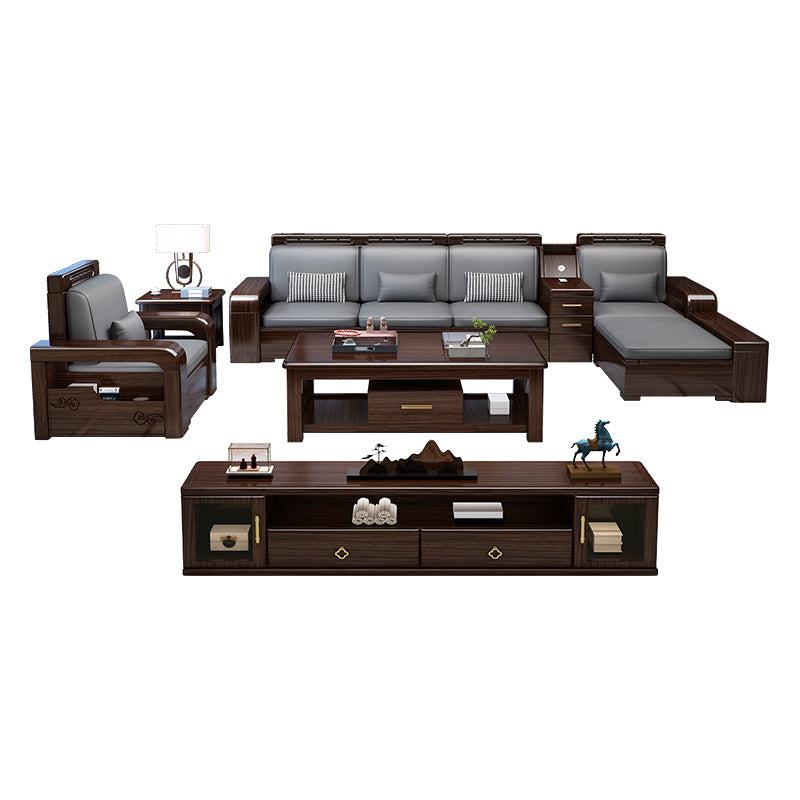 37"H Contemporary Sectional Sofa Storage Fabric Sectional with Bostol Pillows