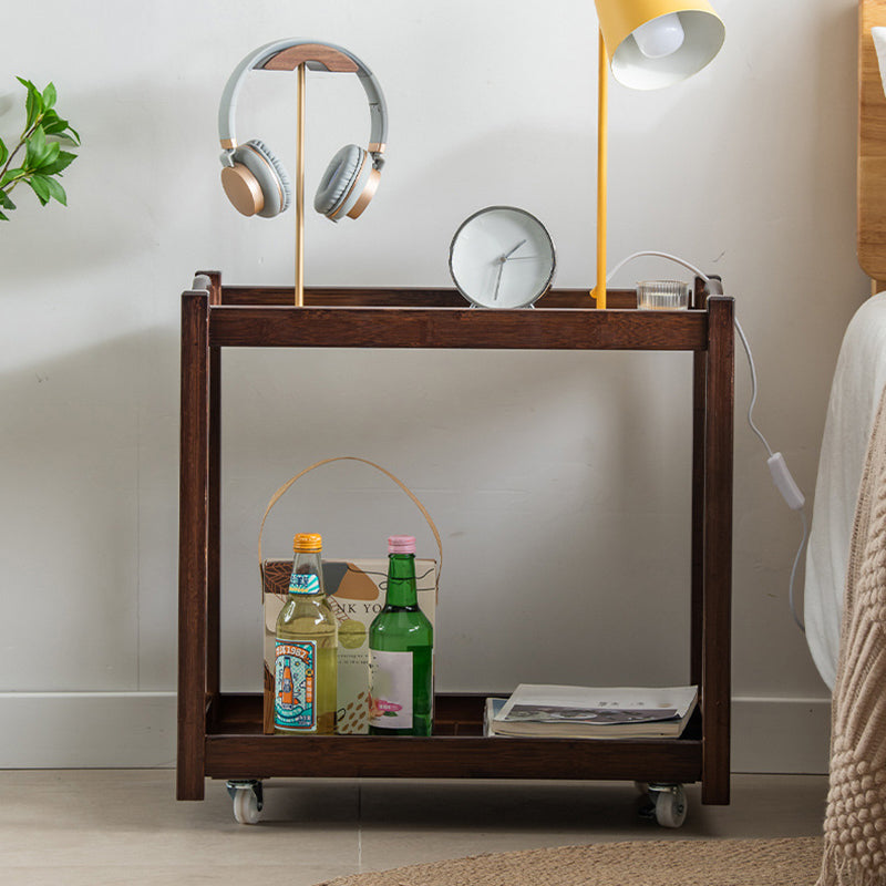 Contemporary Solid Wood with Shelf Rectangular Double Tier Side Table