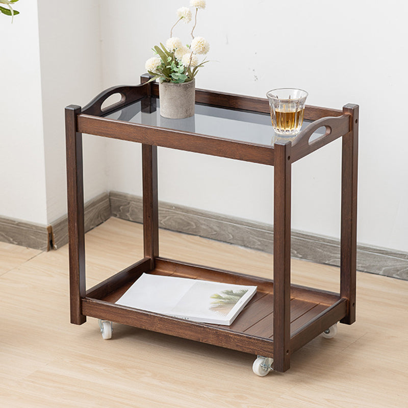 Contemporary Solid Wood with Shelf Rectangular Double Tier Side Table