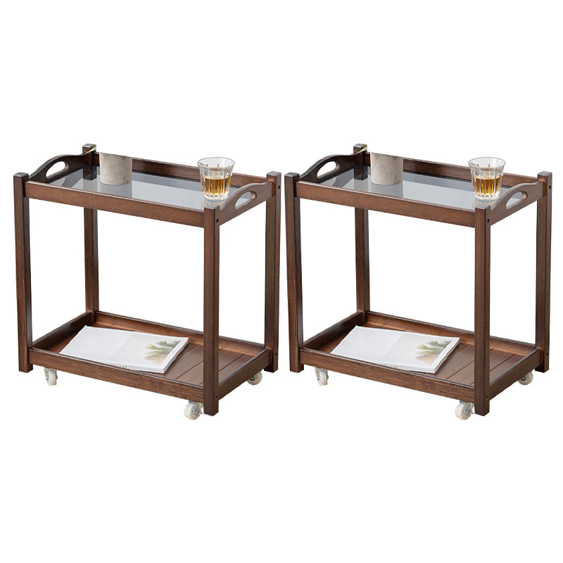 Contemporary Solid Wood with Shelf Rectangular Double Tier Side Table