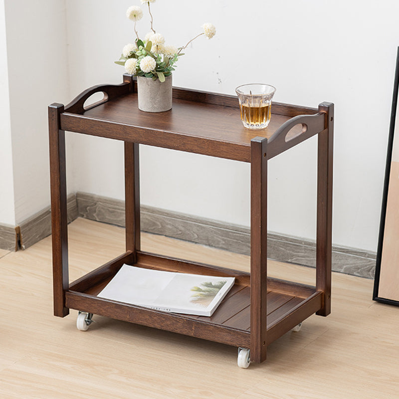 Contemporary Solid Wood with Shelf Rectangular Double Tier Side Table