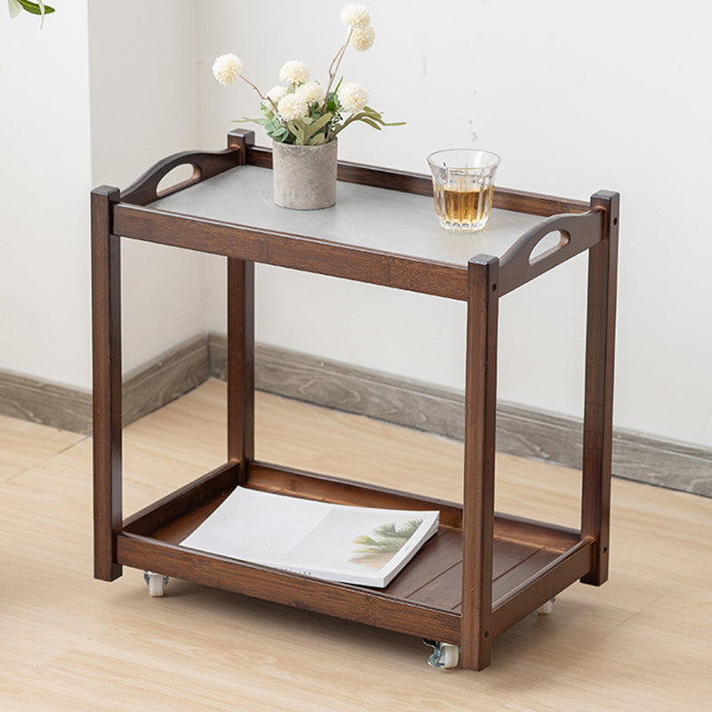 Contemporary Solid Wood with Shelf Rectangular Double Tier Side Table