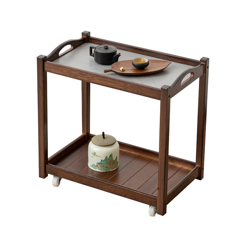 Contemporary Solid Wood with Shelf Rectangular Double Tier Side Table