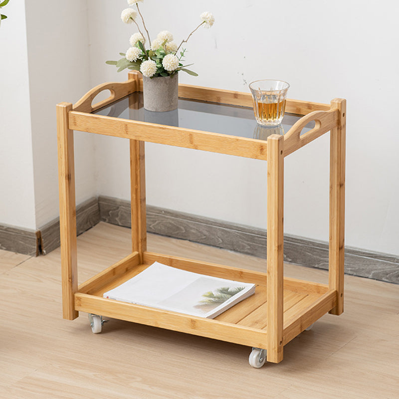 Contemporary Solid Wood with Shelf Rectangular Double Tier Side Table