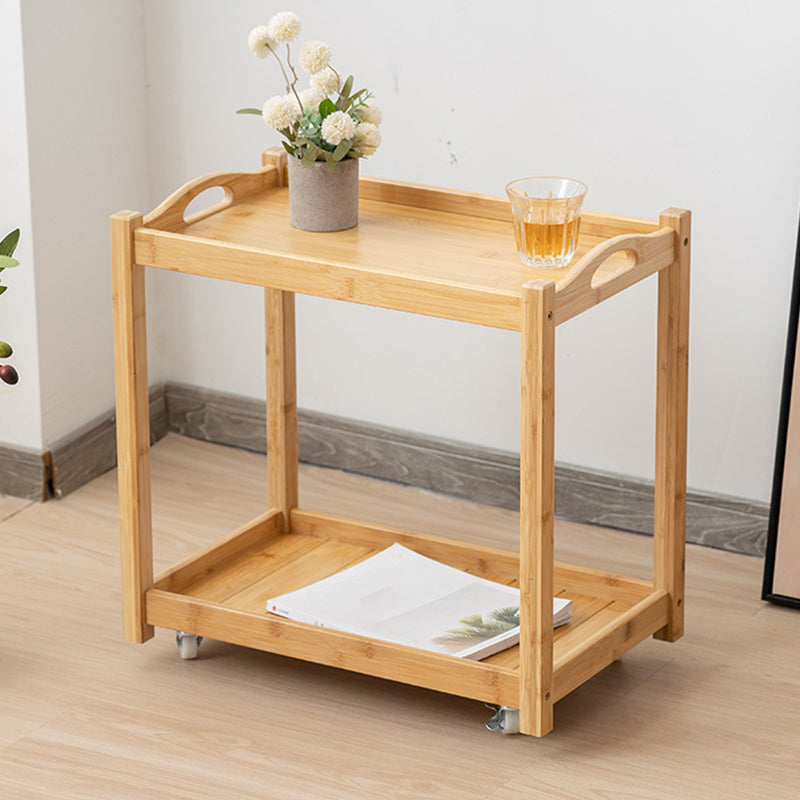 Contemporary Solid Wood with Shelf Rectangular Double Tier Side Table