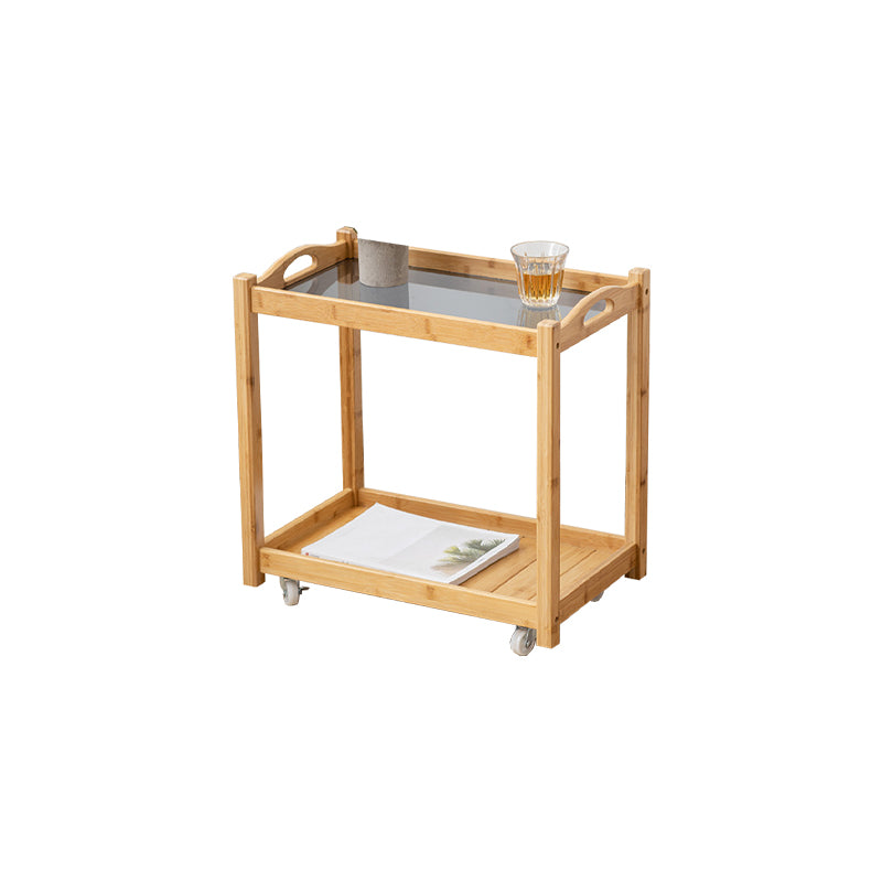 Contemporary Solid Wood with Shelf Rectangular Double Tier Side Table