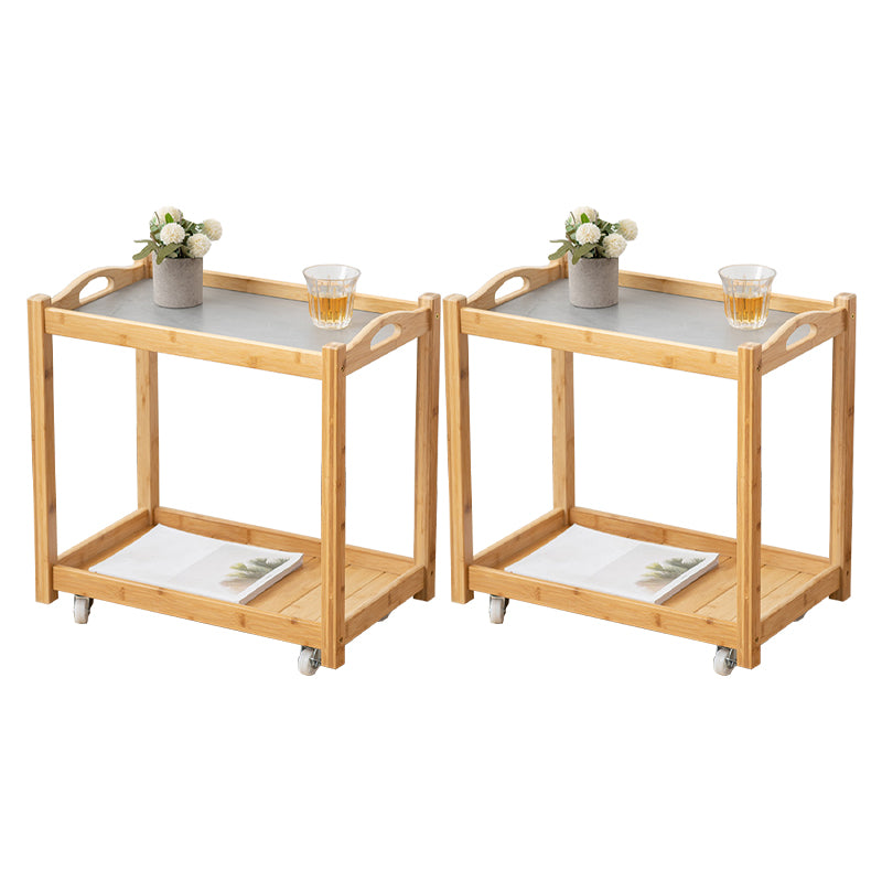 Contemporary Solid Wood with Shelf Rectangular Double Tier Side Table