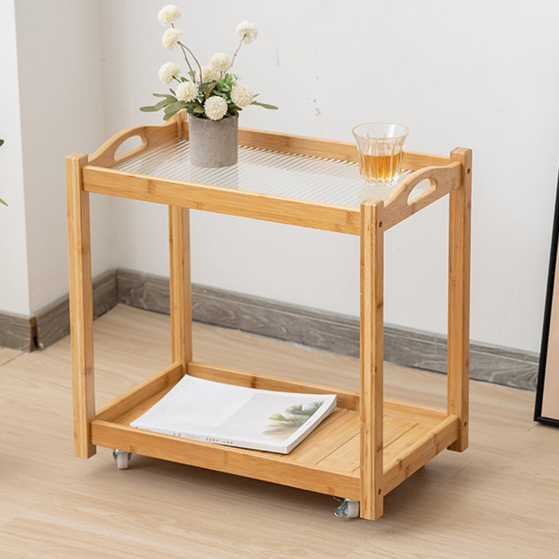 Contemporary Solid Wood with Shelf Rectangular Double Tier Side Table