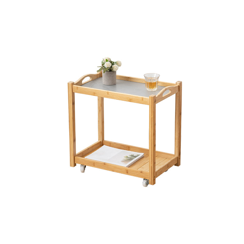 Contemporary Solid Wood with Shelf Rectangular Double Tier Side Table