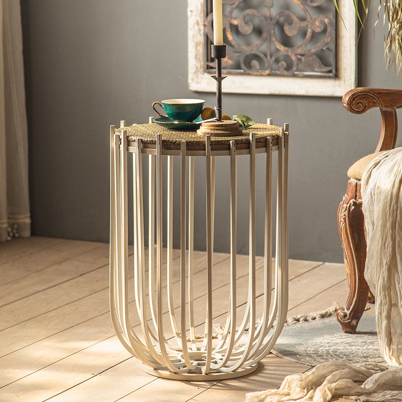 Rustic Solid Wood End Table Round Accent Side Table in Distressed Finish