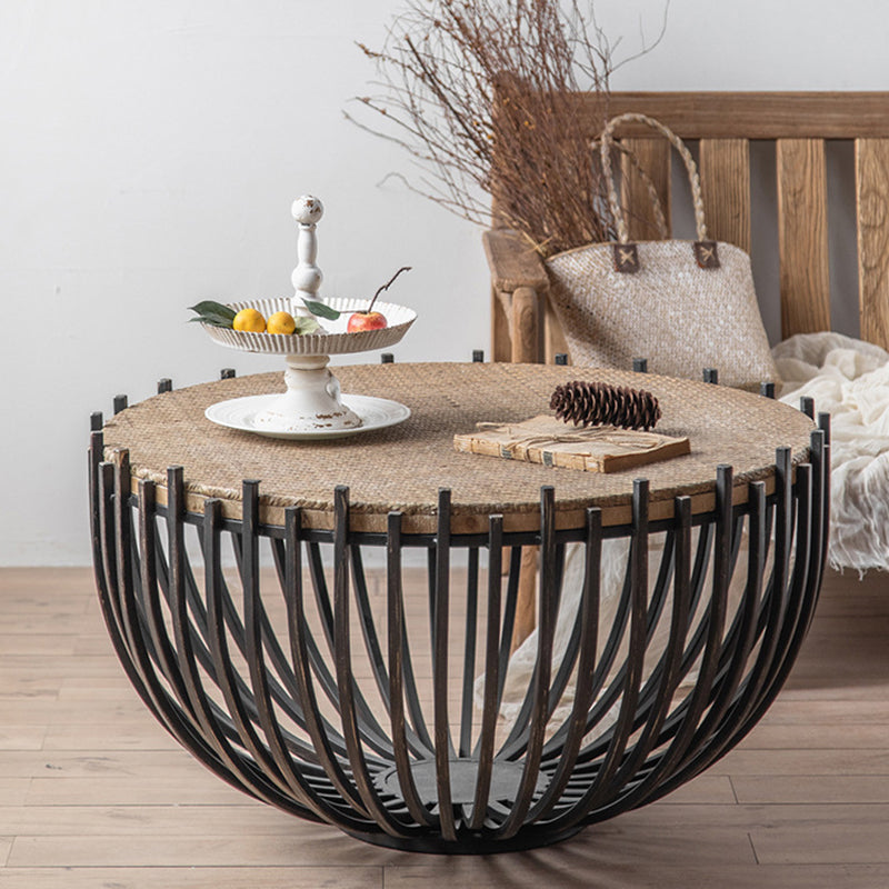 Rustic Solid Wood End Table Round Accent Side Table in Distressed Finish