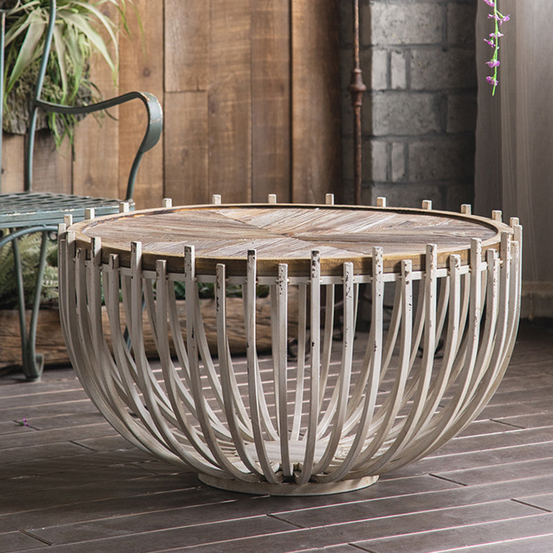 Rustic Solid Wood End Table Round Accent Side Table in Distressed Finish