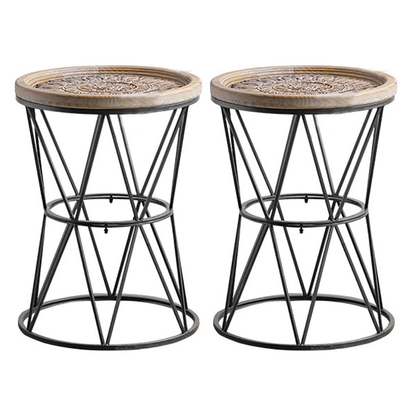 Round Tray Top Side Table Rustic Wood and Metal Side End Snack Table