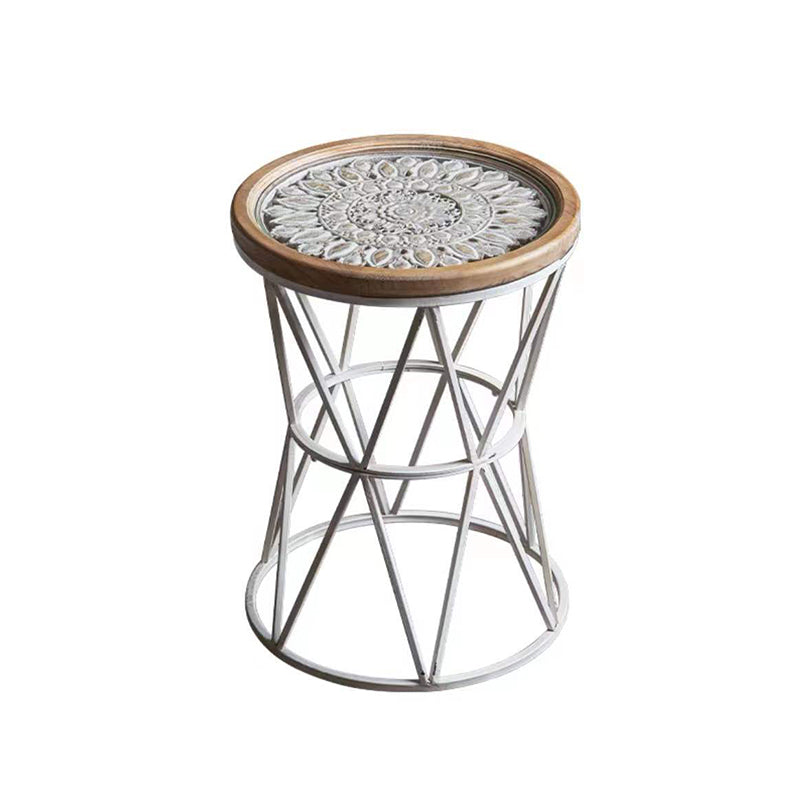 Round Tray Top Side Table Rustic Wood and Metal Side End Snack Table