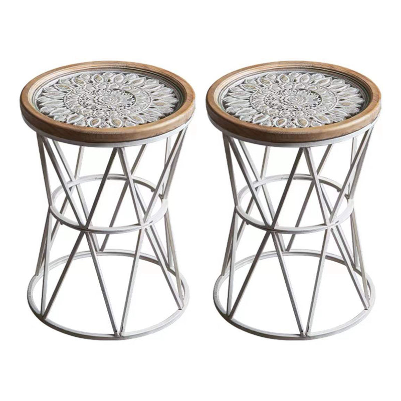 Round Tray Top Side Table Rustic Wood and Metal Side End Snack Table