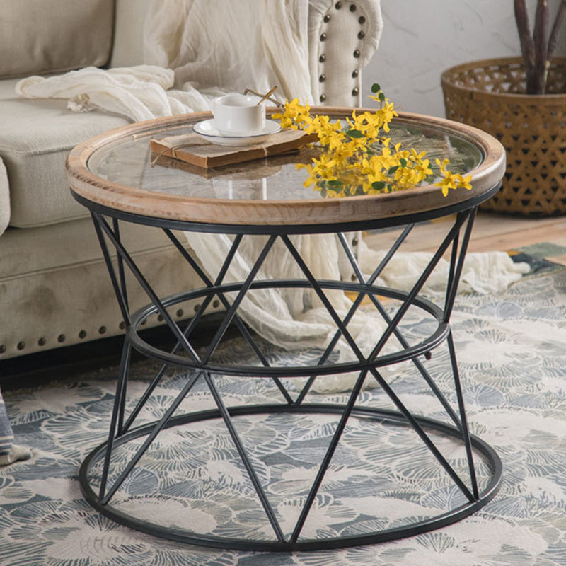 Round Tray Top Side Table Rustic Wood and Metal Side End Snack Table