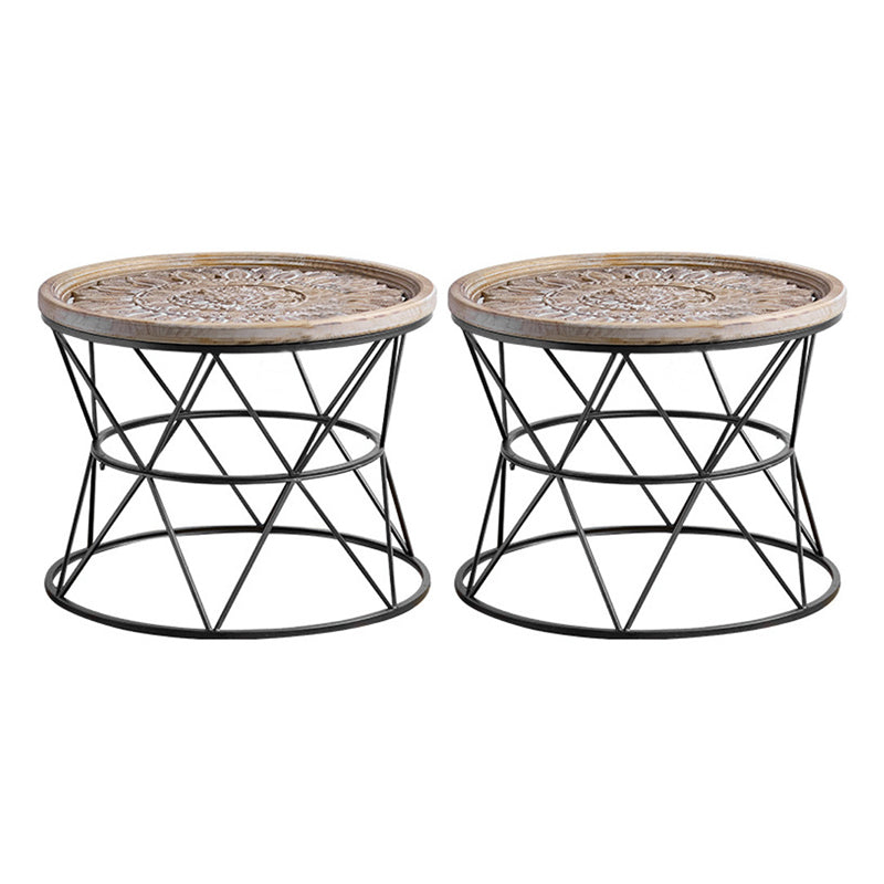 Round Tray Top Side Table Rustic Wood and Metal Side End Snack Table