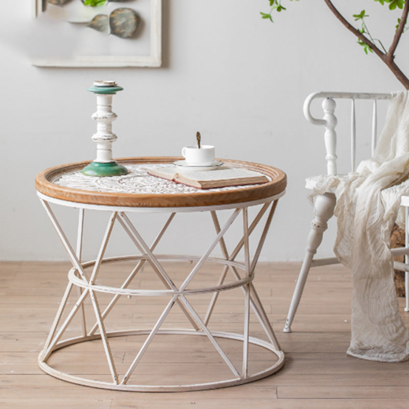 Round Tray Top Side Table Rustic Wood and Metal Side End Snack Table
