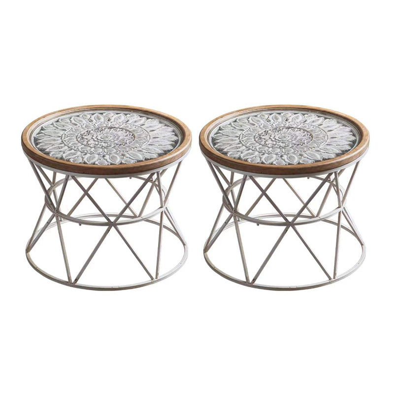Round Tray Top Side Table Rustic Wood and Metal Side End Snack Table