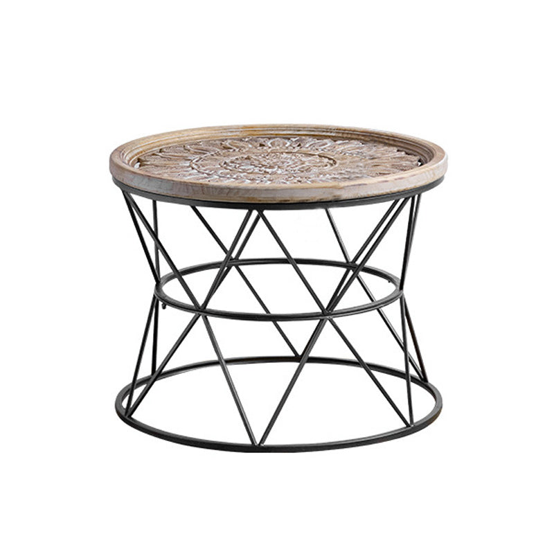 Round Tray Top Side Table Rustic Wood and Metal Side End Snack Table