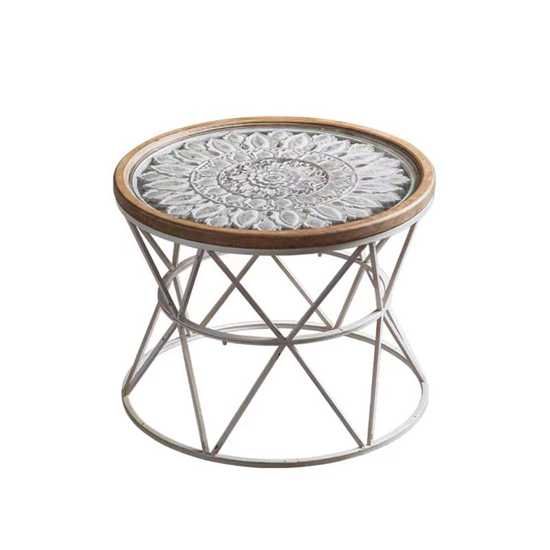 Round Tray Top Side Table Rustic Wood and Metal Side End Snack Table