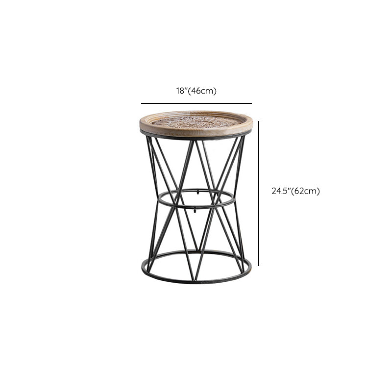 Round Tray Top Side Table Rustic Wood and Metal Side End Snack Table