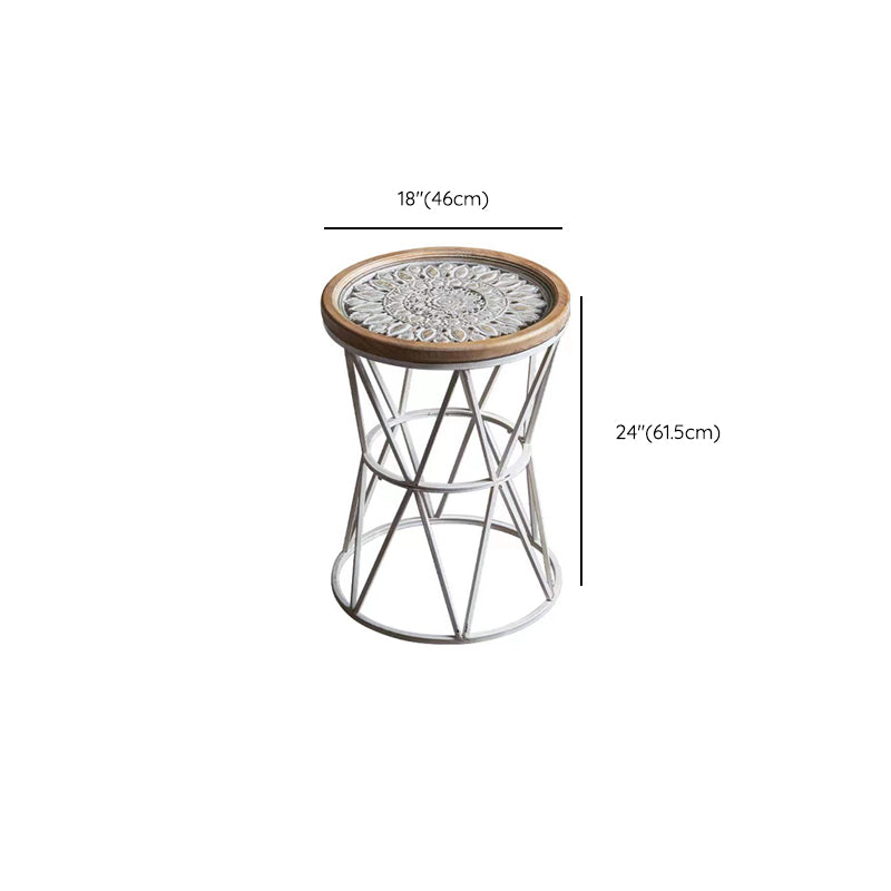 Round Tray Top Side Table Rustic Wood and Metal Side End Snack Table