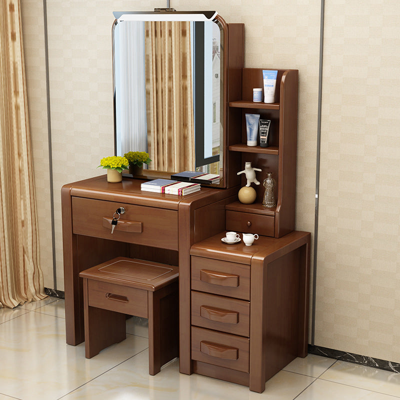 Traditional Solid Wood Make-up Vanity with Mirror and Stool,6 Drawers