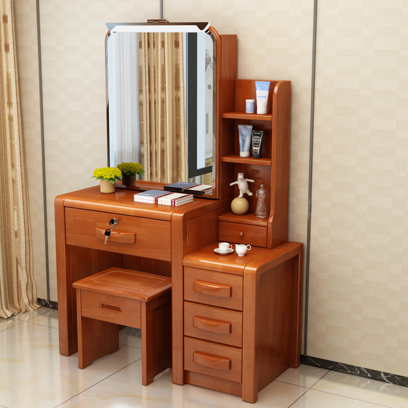 Traditional Solid Wood Make-up Vanity with Mirror and Stool,6 Drawers